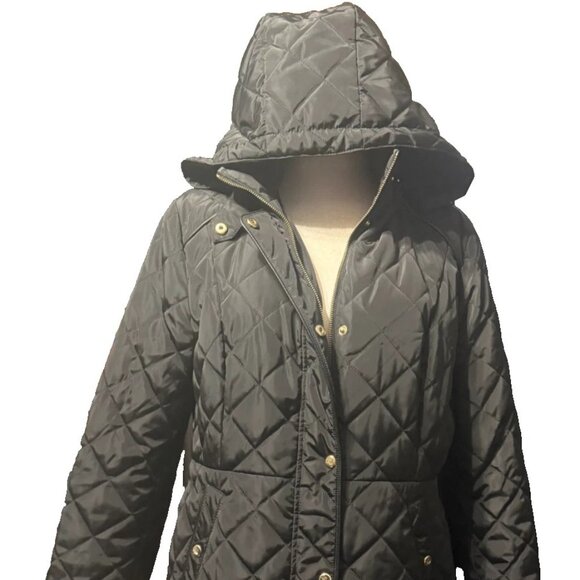 Lauren Ralph Lauren Quilted Black Hooded Coat (Size L) - Picture 1 of 10